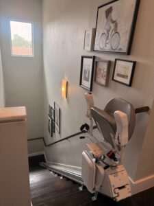 The Pilot Aviator E603 Straight Stairlift with Light Brown Upholstery Aviator E603 Straight Stairlift Light Brown Upholstery